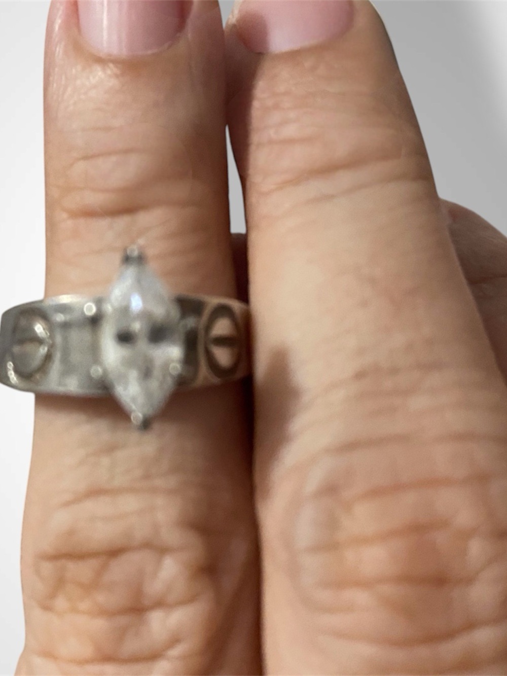 Vintage Sterling Silver Marquise CZ Ring - Silver
